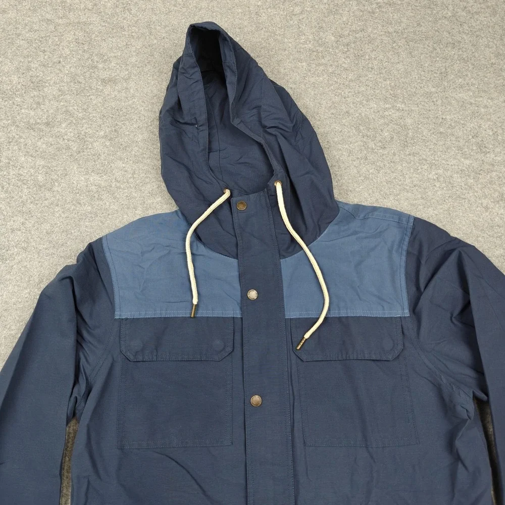 Roots Jacket Mens Medium Blue Canvas Hooded Full Zip Anorak Lined Pockets